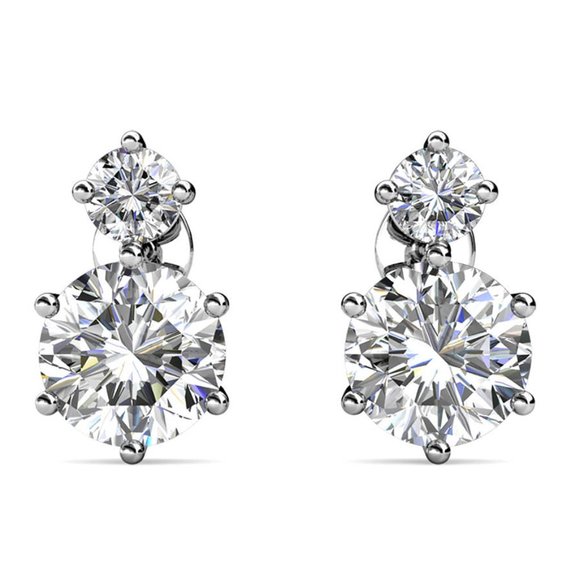 Chic Silver Double Swarovski Stud Earrings - Picture 5 of 6